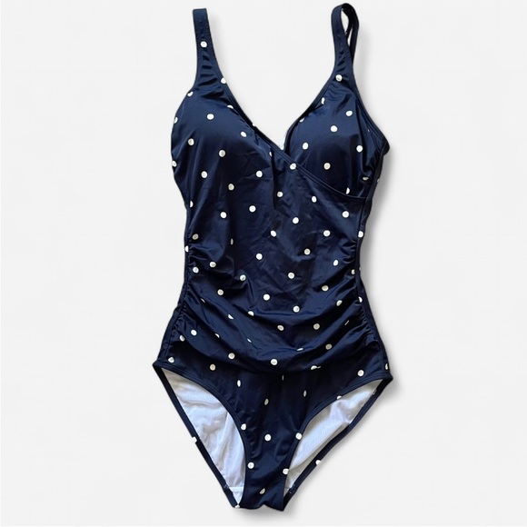 Boden Wrap Front Polka Dot One Piece Bathing Suit Swimsuit in US 8 LONG - Picture 3 of 5